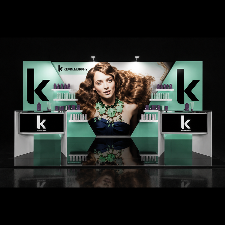 Modular backlit exhibit display kit with central illuminated backdrop and side storage shelves