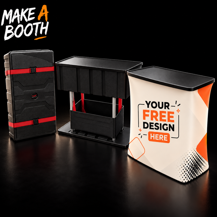 Hard shipping case with foam-lined interior, black shell, and red strap closures.