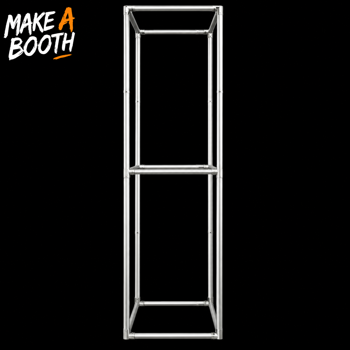Backlit tower display frame with a tall, open rectangular metal structure.
