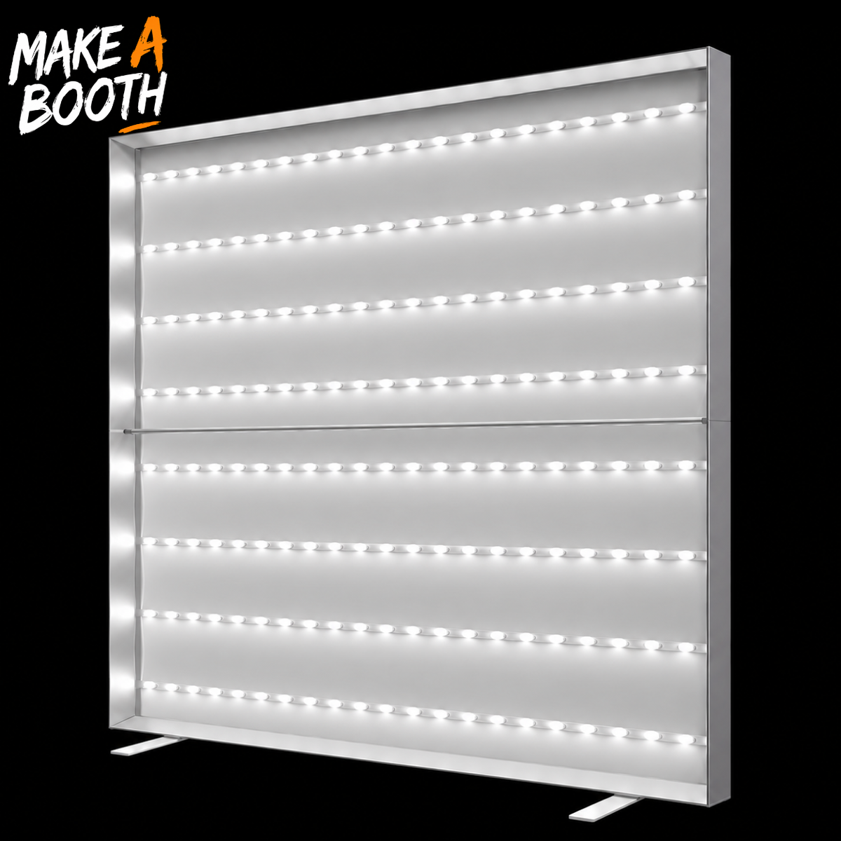 Frameless SEG lightbox display showing evenly spaced LED strips across the translucent face