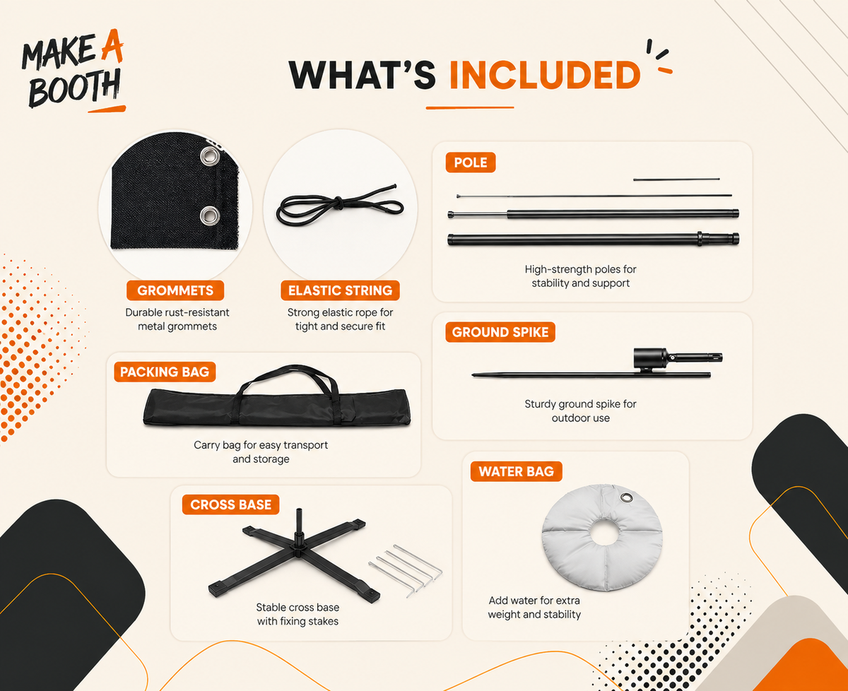 Advertising flag accessory kit: poles, ground spike, water bag, cross base, carry bag, strings