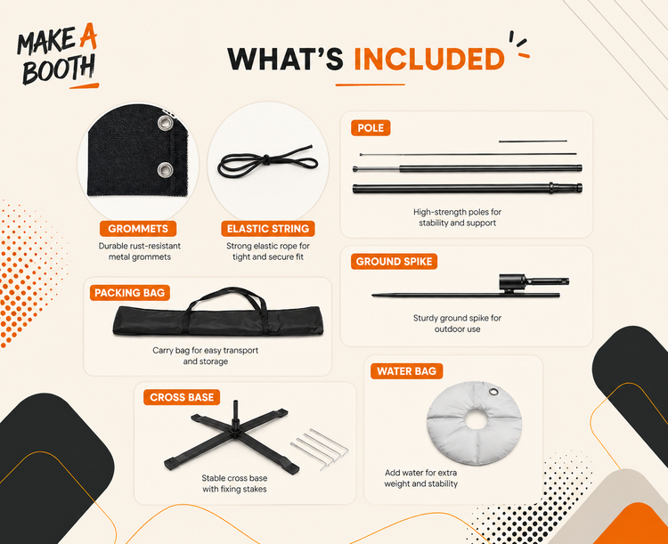 Advertising flag accessory kit: poles, ground spike, water bag, cross base, carry bag, strings